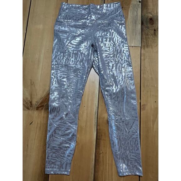 Fabletics Power Hold Size Small Silver Metallic Shiny Leggings. graphics. Small - Picture 1 of 7